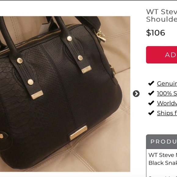 😍🌻 Steve Madden Medium Purse Satchel Shoulder Bag Black Snake Vegan Leather - Picture 14 of 14